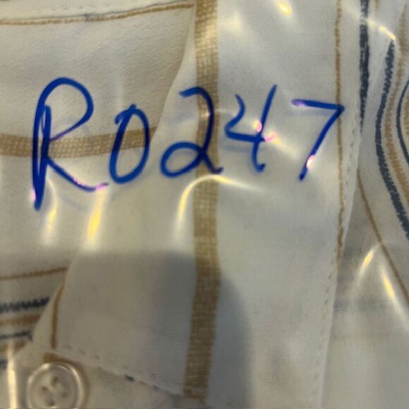 Gentle Fawn Crepe Button Front Shirt White w/ Tan Navy Pocket Oversized XS - Picture 9 of 9